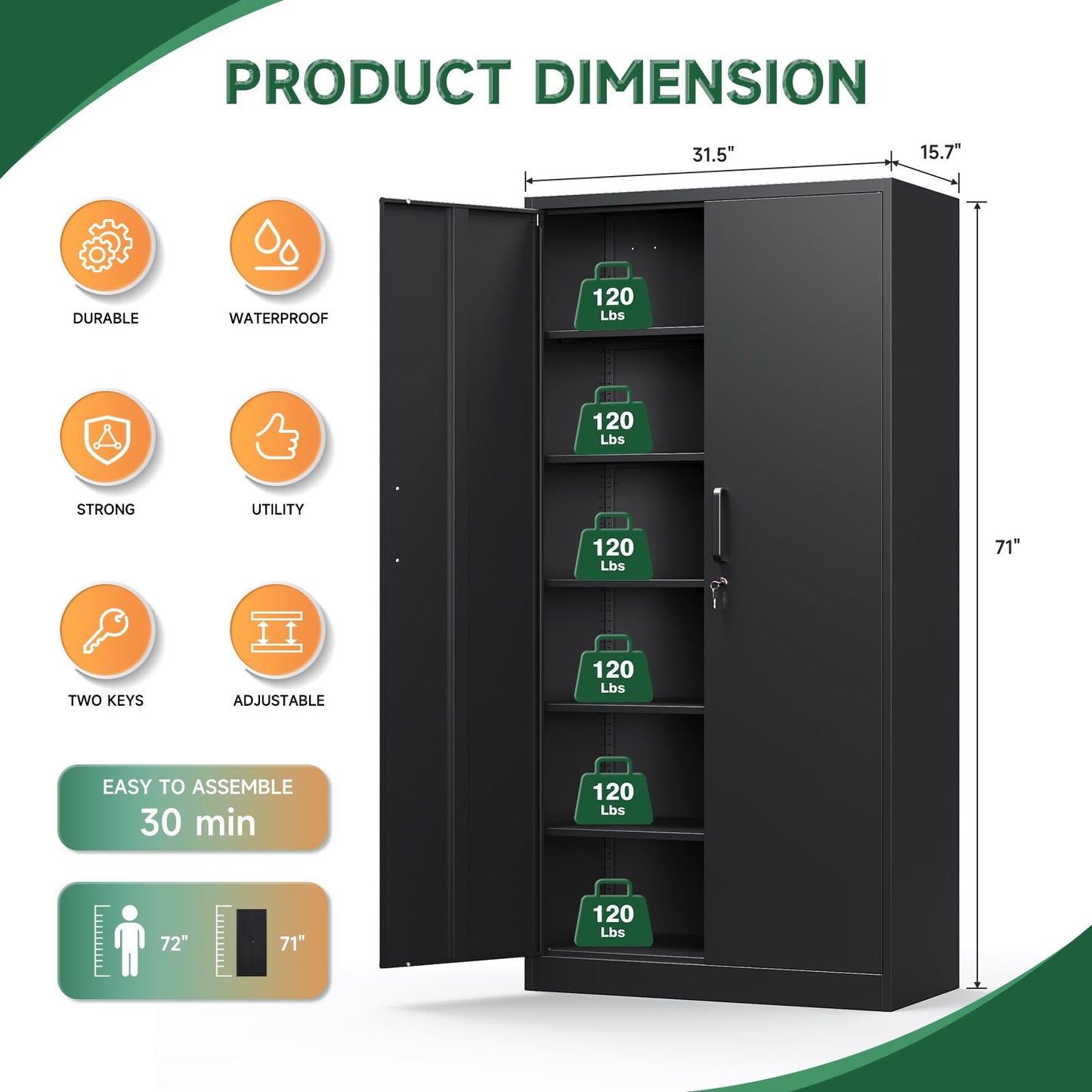 LETAYA Metal Storage Cabinets with Locking Doors - 5 Shelves