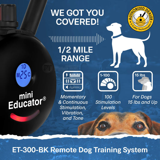 EDUCATOR ET-300 Black Mini E Collar for Dog Training Remote